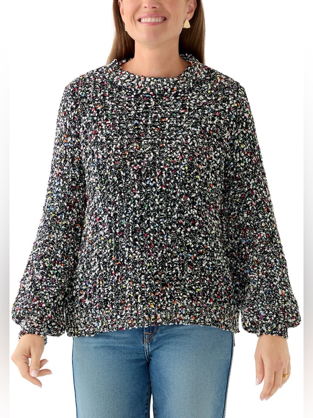 FEVER Petite Confetti Chenille Crew Neck Pullover.